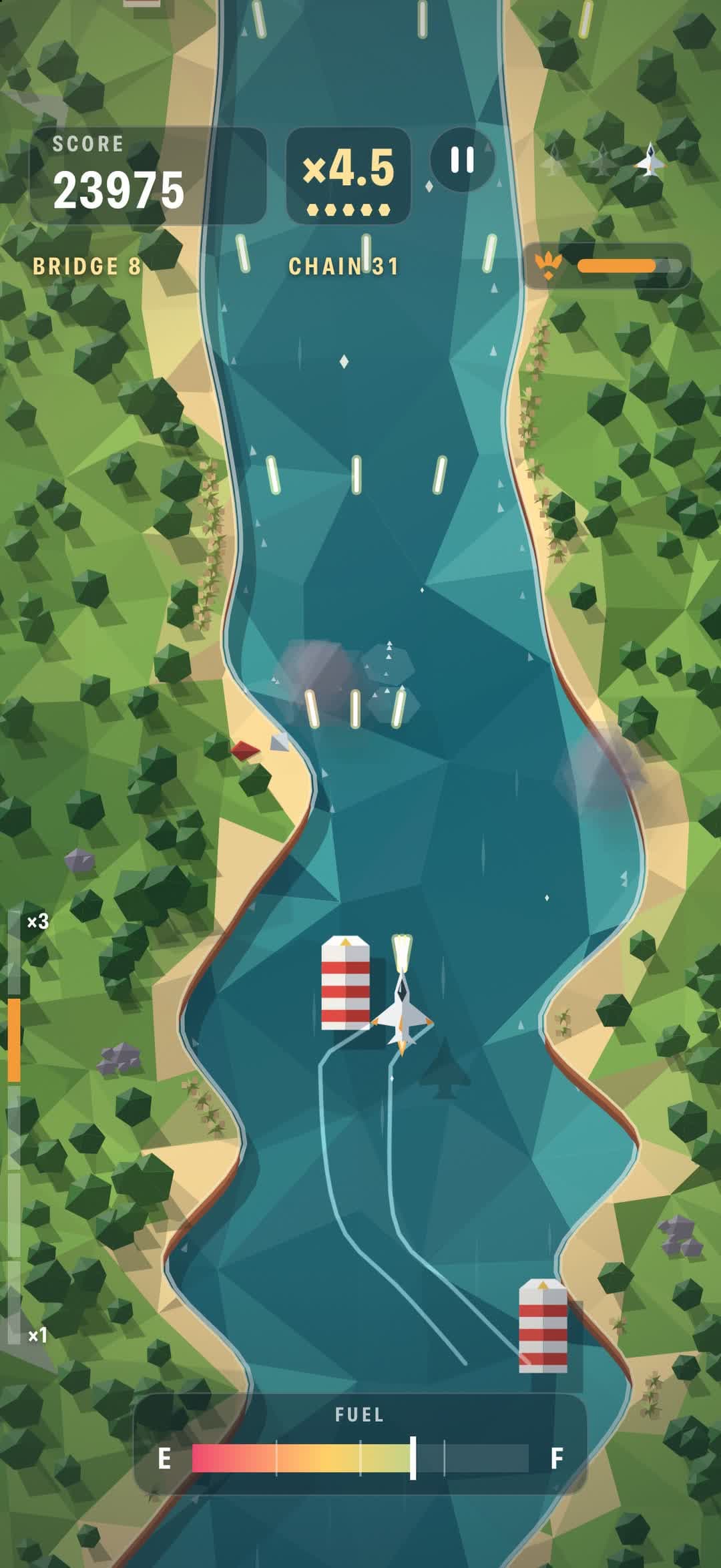 The spread shot fans out over the green valley in the Low-poly look.